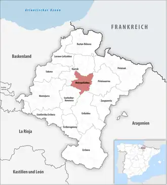 Die Lage der Comarca Metropolialdea in der autonomen&nbsp;Gemeinschaft&nbsp;Navarra