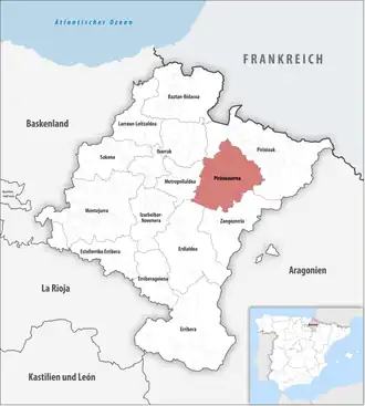 Die Lage der Comarca Pirinioaurrea in der autonomen Gemeinschaft Navarra