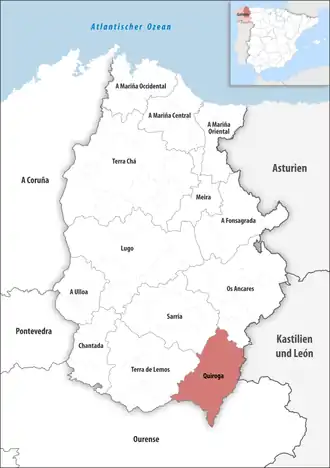 Die Lage der Comarca Quiroga in der Provinz Lugo