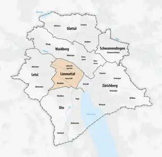 Lage des Schulkreis Limmattal innerhalb der Stadt Zürich
