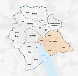 Lage des Schulkreis Zürichberg innerhalb der Stadt Zürich