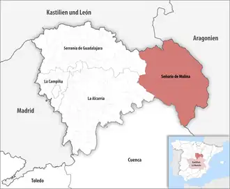 Die Lage der Comarca Señorío de Molina in der Provinz Guadalajara