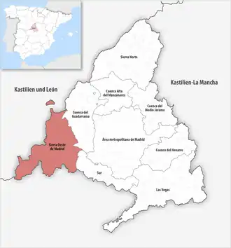 Die Lage der Comarca Sierra Oeste de Madrid in der autonomen&nbsp;Gemeinschaft&nbsp;Madrid