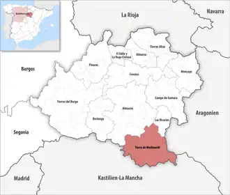 Die Lage der Comarca Tierra de Medinaceli in der Provinz Soria
