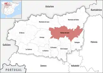 Die Lage der Comarca Tierras de León in der Provinz León