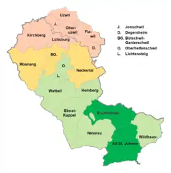 Bauweise Wohnhaus-Stallscheune: &nbsp; ● &nbsp;grün: Getrenntbauweise sehr häufig&nbsp; &nbsp; ● &nbsp;hellgrün: überwiegend Getrenntbauweise&nbsp; &nbsp; ● &nbsp;orange: ausgeglichenes Verhältnis &nbsp; ● &nbsp;rot: überwiegend Kreuzfirsthäuser