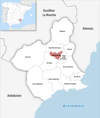 Die Lage der Comarca Valle de Ricote in der autonomen&nbsp;Gemeinschaft&nbsp;Murcia