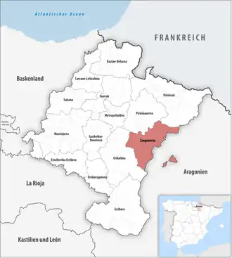 Die Lage der Comarca Zangozerria in der autonomen Gemeinschaft Navarra