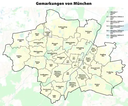 Die Gemarkung 8692 Oberföhring entspricht weitestgehend der früheren Gemeinde