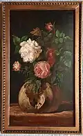 Blumenstillleben mit verschiedenfarbigen Rosen, Gemälde Öl auf Holz, von 1914