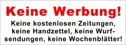 Ein Text auf einem Aufkleber, der verhindern soll, dass Werbung in den Briefkasten geworfen wird (direktive Textfunktion)