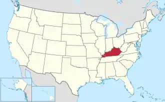 Karte der USA, Kentucky hervorgehoben