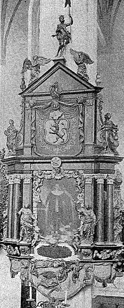 Epitaph für Heinrich Kerkring (1695) in St. Marien mit Porträt von Godfrey Kneller (1676), 1942 zerstört