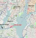 Karte des New Yorker Hafen, zeigt die Lage des Kill Van Kull