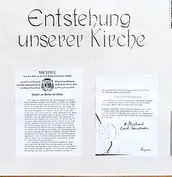 Zur „Entstehung unserer Kirche“, Aushang in der Pfarrkirche
