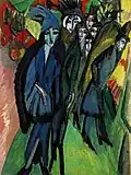 Expressionismus: Verzerrte Raumdarstellung. Ernst Ludwig Kirchner: Straßenszene Berlin, 1914.