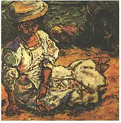 Frau im weißen Kleid, 1907 (mit Hans im Hintergrund)