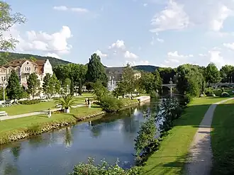 Rosengarten mit Fränkischer Saale