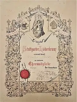 Ernennung Konrad Kochers zum Ehrenmitglied, 1871