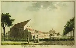 Das von Zemisch 1766 errichtete Comödienhaus (Altes Theater) auf der Rannischen Bastei (1784)