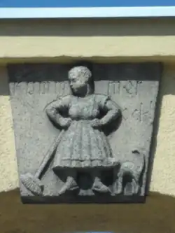 Reichenbach (Eulengeb.) - Zwei Reliefs: (l.) Uf Heem zu! (Auf dem Weg nach Hause) &nbsp; (r.) Komm mer ock! (Komm mir nur! (Mit dem Finger drohend.))