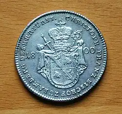 Rückseite Konventionstaler 1800 – Wappen Bischofs Franz von Buseck