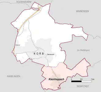 Karte der Gemeinde Korb mit dem Ortsteil Kleinheppach