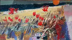 Kornfeld mit rotem Mohn, in Öl