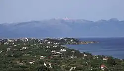 Blick über Koroni und Golf von Messenien zum Taygetos