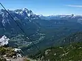Blick vom Kramerspitz in Richtung Zugspitze, mit Grainau und Eibsee
