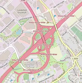Übersichtskarte Autobahnkreuz Kassel-Mitte