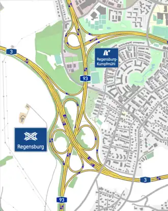 Übersichtskarte Autobahnkreuz Regensburg