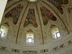 Saturn entführt Philyra (links), Nessos entführt Deïaneira (Mitte), Aeneas wird in den Götterhimmel aufgenommen (rechts)