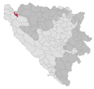 Lage der Gemeinde Krupa na Uni in Bosnien und Herzegowina (anklickbare Karte)