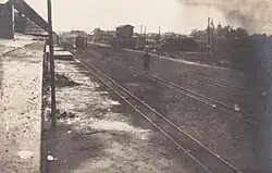 Von der deutschen M.E.D. 6 errichteter Feldbahn-Bahnhof, 1917