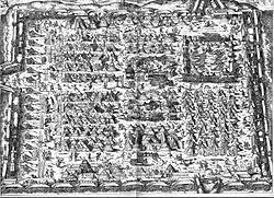 Das mit Geschützen und einer Wagenburg gesicherte Feldlager