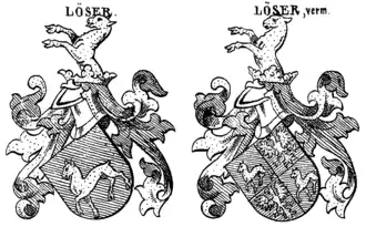 Stammwappen unnd gemehrtes Wappen derer von Löser in J. Siebmacher’s großes und allgemeines Wappenbuch