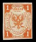 Lübecker Briefmarke der Briefmarkenserie 1859