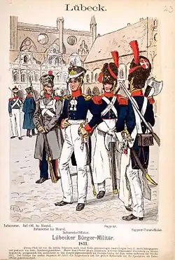 Infanteristen und Sappeure der Lübecker Bürgergarde, 1831