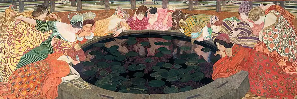 Ernest Biéler: L’eau mystérieuse, deutsch: Das geheimnisvolle Wasser, 1911, Inventarnummer GKS512, Depositum im Musée cantonal des Beaux-Arts de Lausanne[20]