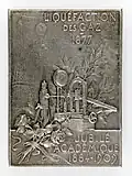 Medaille (von Frédéric de Vernon) auf Cailletets silbernes Akademie-Jubiläum 1909, mit Darstellungen seiner physikalischen Versuche