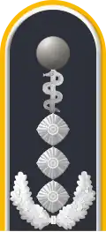 Dienstgradabzeichen auf der Schulterklappe der Jacke des Dienstanzuges für Luftwaffenuniformträger (Humanmedizin).