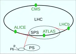 Anordnung der verschiedenen Beschleuniger und Detektoren des LHC