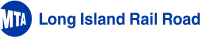 rundes MTA-Logo, rechts daneben der Schriftzug Long Island Rail Road in einer serifenlosen Schrift, alles in Dunkelblau auf neutralem Hintergrund