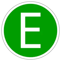 Aus SVG erzeugte Grafik, die eine magnetische Plakette beziehungsweise einen Aufkleber für ein „grünes“ Fahrzeug mit der Aufschrift „E“ darstellt.