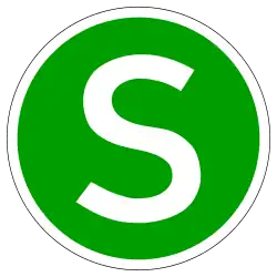 Aus SVG erzeugte Grafik, die eine magnetische Plakette beziehungsweise einen Aufkleber für ein „supergrünes und sicheres“ Fahrzeug darstellt.