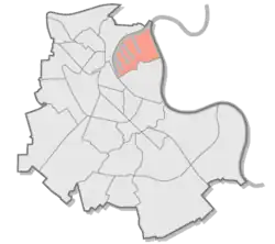 Lage des Hafengebiets im Stadtgebiet von Neuss