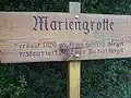 Hinweistafel zur Mariengrotte