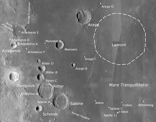 Dionysius (Mitte links) und Umgebung (LROC-WAC)