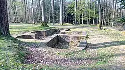 Blick auf die Grundmauern des Badehauses der Villa rustika in Pforzheim Hagenschieß.